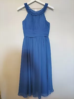 Mori Lee Style 858 Cobalt Blue Ruffle Collar Halter Style Chiffon Dress Size 7/8 • $29.99