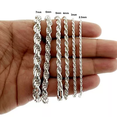 Real 925 SOLID Sterling Silver ROPE CHAIN Bracelet Diamond Cut ITALY 2MM-7MM • $21.99