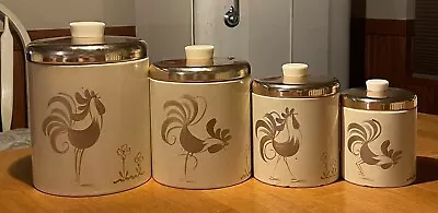 Ransburg Indianapolis Metal Canister Set Of 4 Rooster Chicken Made USA Vtg • $55.99