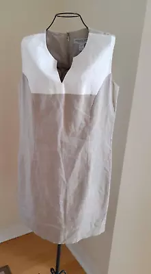 NEW Amanda Smith Linen Sheath Dress Sleeveless Back Zipper Sz 8 Lining Tan White • $19.95