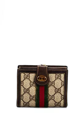 Gucci Womens Web Striped Vintage GG Supreme Wallet Brown Coated Canvas Leather • $149.99