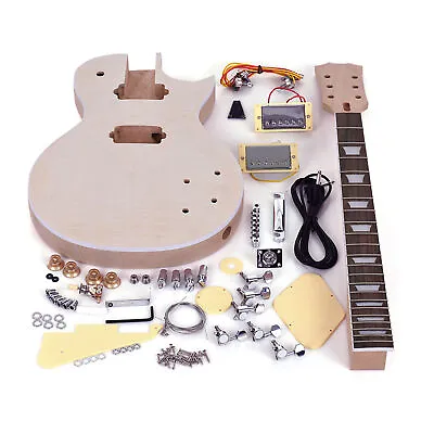 LP Style Unfinished DIY Electric Guitar Kit Mahogany Body Rosewood Fingerboard • $104.39