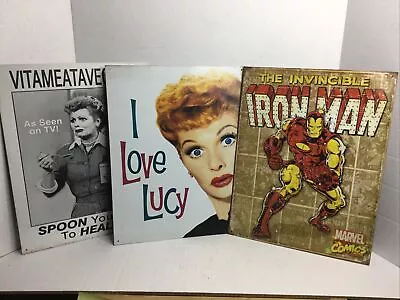 Lot Of 3 Retro Tin Sign Iron Man I Love Lucy 12 1/2” X 15” • $15