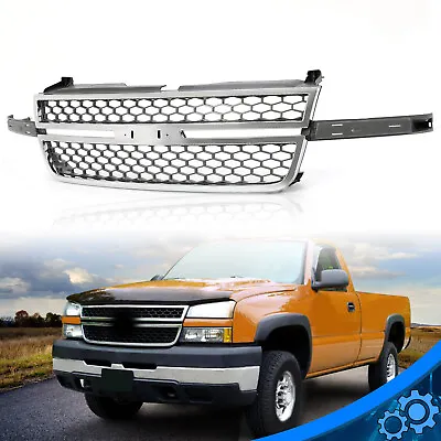 Honeycomb Grille Chrome & Gray For 2003-07 Silverado 1500 2500 3500 Pickup • $99.64
