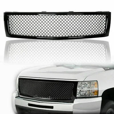 Fit 2007-2013 Chevy Silverado 1500 Glossy Black Front Bumper Hood Grille Grill • $82.99