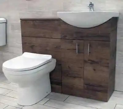 1050mm Walnut Oak Finish Bathroom Furniture Vanity Set Basin Sink + Toilet Unit • £324.99