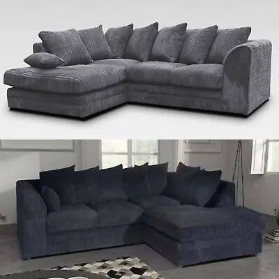 £399 • Buy Grey Corner Sofa Suite Jumbo Cord Fabric Luxor LEFT&RIGHT 3 Or 2 Chair BRAND NEW