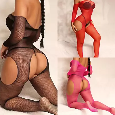 Women Lady Sexy Lingerie Fishnet Full Body Stockings Babydoll Bodysuit Plus Size • $4.99