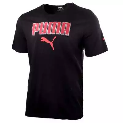 Puma Wavy Logo Crew Neck Short Sleeve T-Shirt Mens Black Casual Tops 587402-01 • $9.99