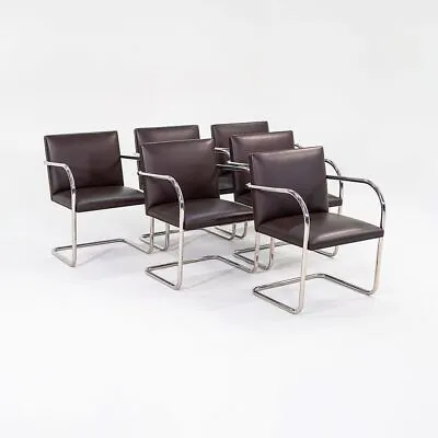 2010s Mies Van Der Rohe Knoll Tubular Brno Dining Chairs Brown Leather 12+ Avail • $650