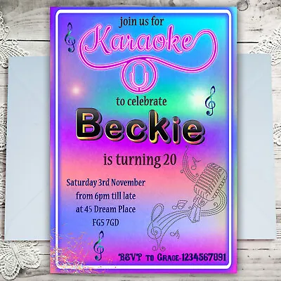 Personalised Karaoke Birthday Party Invitations Dance Party Invites A6 X10 • £3.60