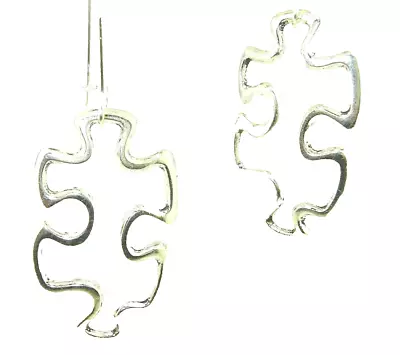 New  Open Jigsaw  PUZZLE  PIECE Autism Silver-tone Drop Dangle Earrings  2  Long • $7.99