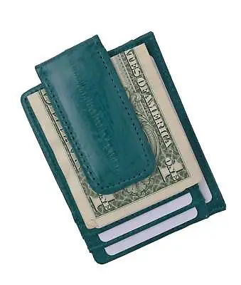 Eel Skin Leather Magnetic Money Clip Teal Slim Credit Card Id Holder Mens Wallet • $26.99