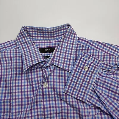 HUGO BOSS SHARP FIT Gingham Check Woven Long Sleeve Shirt Sz 17 - 34/35 • $15