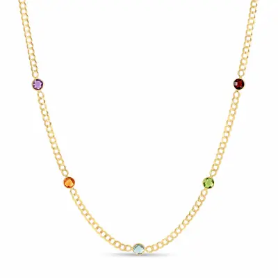 14K Yellow Gold Multi-Gemstone Curb Necklace With Lobster Clasp • $685.48