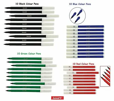 £2.30 • Buy LUXOR Washable Water Colour Felt Tip Fibre BLACK RED BLUE GREEN Pens Pack Of 10