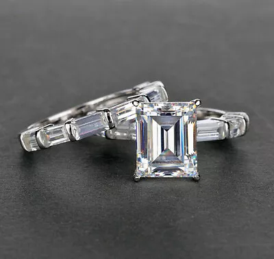 Women's 925 Sterling Silver Diamond Created Two Rings Set Engagement Ring R119 • $47.99