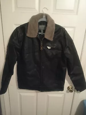 VINTAGE AEROPOSTALE BROWN POLY LEATHER FLIGHT BOMBER JACKET  No.CGA 087 Size L • $7