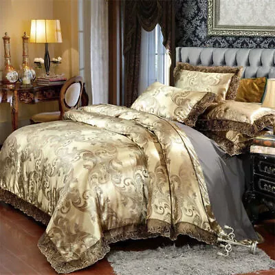 Europe Satin Jacquard Luxury Bedding Sets Queen King Size Lace Modal Bed Sheet • $101.64