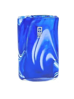 Vintage Mdina Michael Harris Blown Art Glass Vase Blue Swirl Malta Signed 4.5   • $36.50