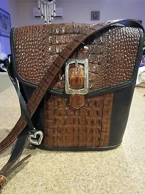 Vintage Brighton Brown & Black Crossbody Croc Leather Handbag • $9.99