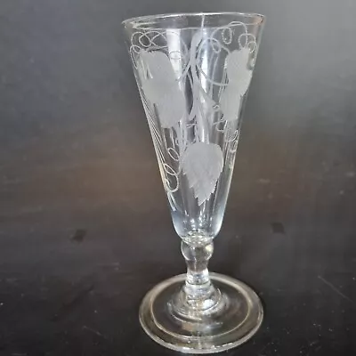 Antique 18th Century Ale Glass With Engraved Decoration 13cm High • £95