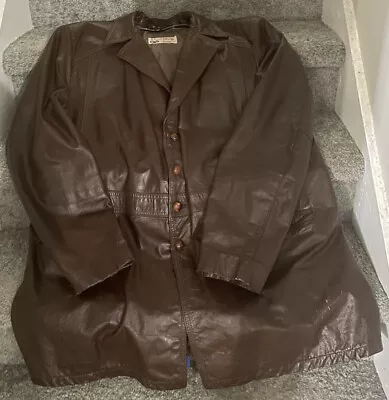 Vintage 70s Sears The Leather Shop Leather Jacket Dark Brown Mens 52 • $35.99