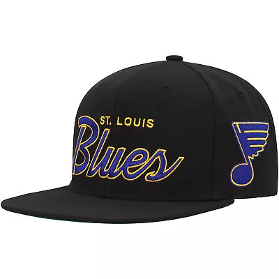 Men's Mitchell & Ness Black St. Louis Blues Core Team Script 2.0 Snapback Hat • $33.99