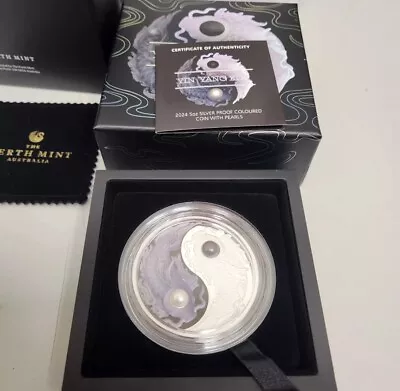 Yin Yang Koi Tuvalu 2024 5oz Silver Proof Coloured Coin With Pearls • $650