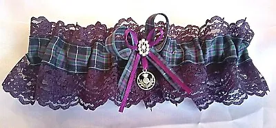 Scottish Pride Of Scotland Bannockburn Tartan Thistle Purple Lace Wedding Garter • £12.99