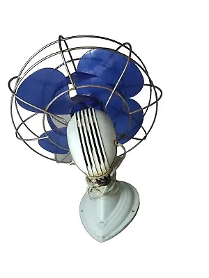 Vtg WESTINGHOUSE AD12-1 Electric Art Deco Fan BLUE PLASTIC BLADES Aqua Base • $79.99