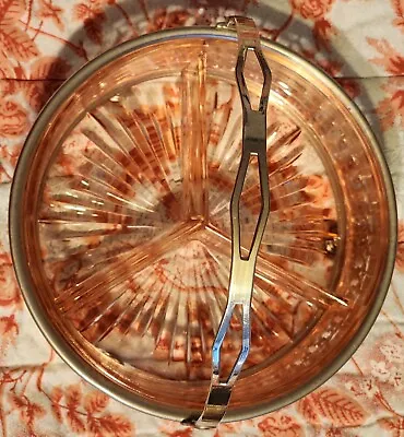 Vintage Pink Depression Glass Condiment Dish With Silver Handled Caddy • $29.99