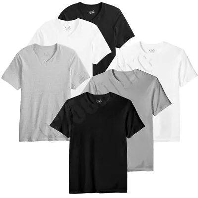 $11.99 • Buy 3 Or 6 Pack Men Undershirt V-Neck/Crew Tagless Black/WhiteGray 100% Cotton