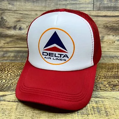 Vintage Delta Airlines Mens Trucker Hat Red Snapback Aviation Airline Ball Cap • $19.99