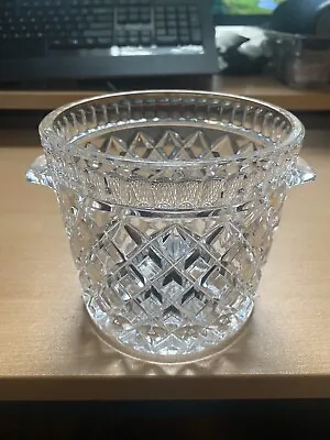 Vintage Crystal Glass Ice Bucket Barware Handles Diamond Pattern Antique Art • $335
