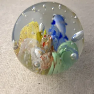 Murano Type Glass Paperweight Seascape Dolphin And Coral Pattern 3” Tall • $14.99