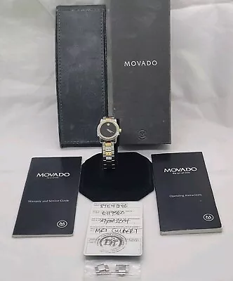 Movado 81e41846 Silver & Gold Tone Black Dial Women's Watch W/box & Manual • $135