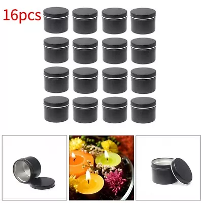 16Pcs Round Candle Tins Black Metal Tins For Wax Soy Making Container Jars Gifts • £12.56