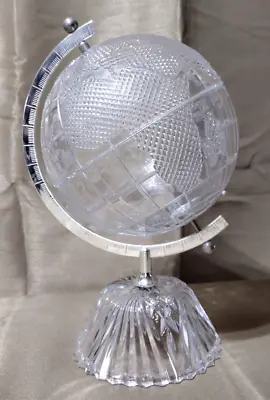 Crystal Glass World Globe On Glass Stand 10.5  Tall Vintage • $19.99