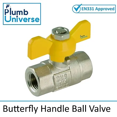 £5.99 • Buy 1/4  BSP Gas Butterfly Handle Yellow Ball Valve Female Approved For Gas