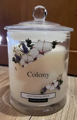 New 2 Wick Colony Large Cotton Flower White Jar Candle (685g) -84 Hour Burn Time • £11.50