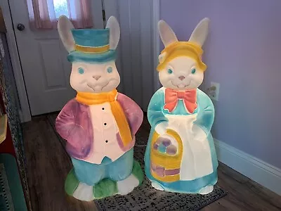 Vtg Empire Mr. & Mrs. Easter Bunny Rabbit Spring Blow Mold Aprox 35” USA So Cute • $339.90