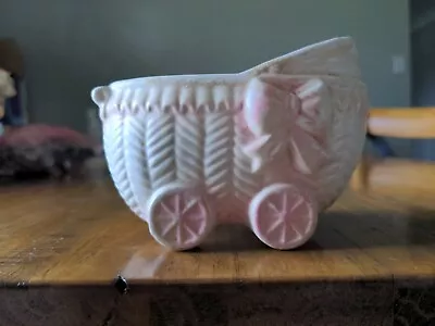 Vintage NAPCOWARE Import-Japan Ceramic Pink/White Baby Bassinet Carriage Planter • $5