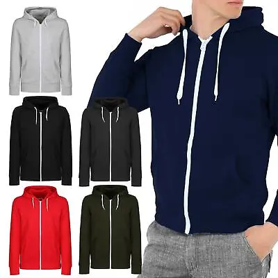New Mens Plain Coloured Zip Up Hoodie Hooded Jacket  Warm Sweatshirt Xmas Tops • £17.99
