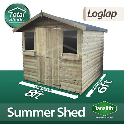 8x6 Garden Shed Summer House +1ft Overhang Pressure Treated Tanalised Loglap • £1241.15