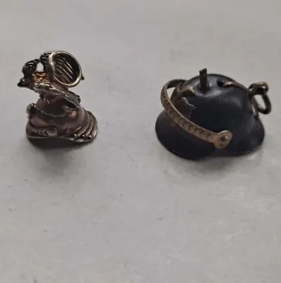 2 Antique W.W.I Miniature Military Helmet Pendant Charm Lot • $74.99