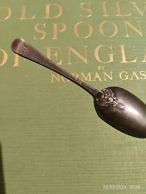 GEORGIAN Solid SILVER Picture Back Old English Teaspoon London C1742 James Wilks • £25