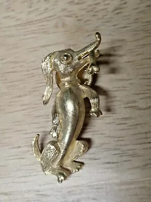 Whimsical Gold Tone Standing Dachshund With Bone Pin/brooch  Excellent Condition • $11