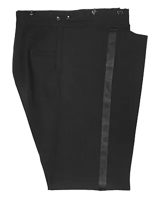 Men's Vintage Retro Black Tuxedo Pants 100% Wool Flat Front With Satin Stripe • $17.99