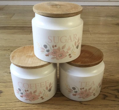 £15 • Buy Vintage Hedge Rose Tea Coffee Sugar Ceramic Storage Jars Canisters BOOTS